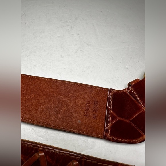 Women's Belt Brown Croc Print Wide Retro Mod Dress Casual Western Rockabilly M - Picture 9 of 15